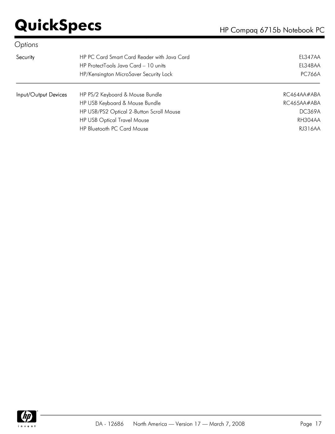 HP 6715B manual Security, Input/Output Devices 