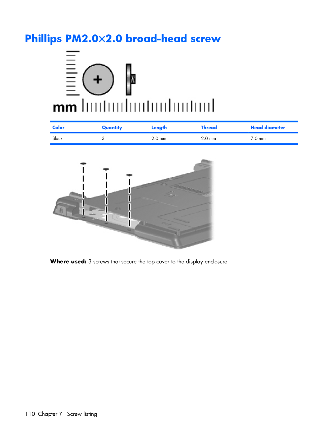 HP 6720R manual Phillips PM2.0×2.0 broad-head screw 