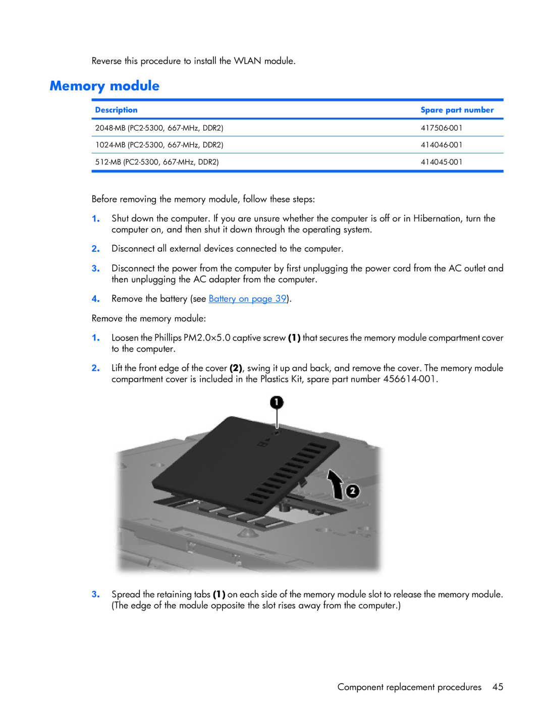 HP 6720R manual Memory module 