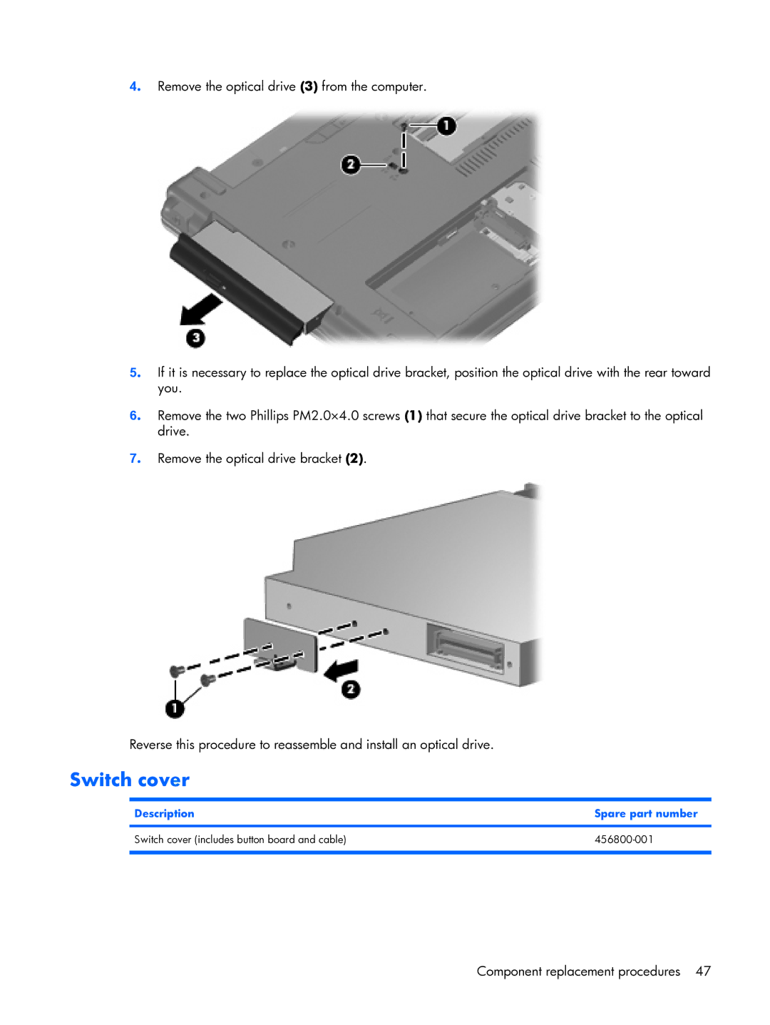 HP 6720R manual Switch cover 