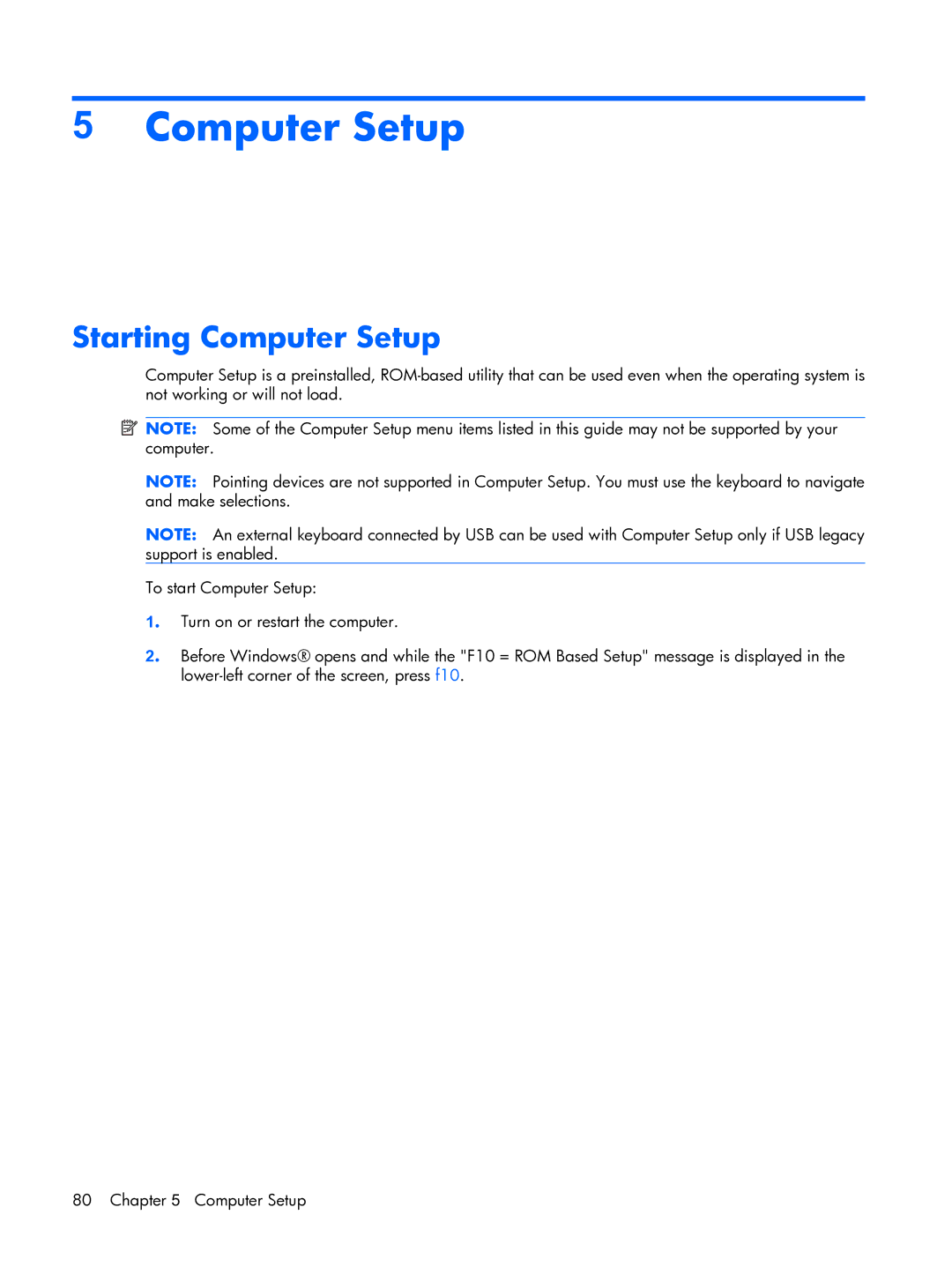 HP 6720R manual Starting Computer Setup 