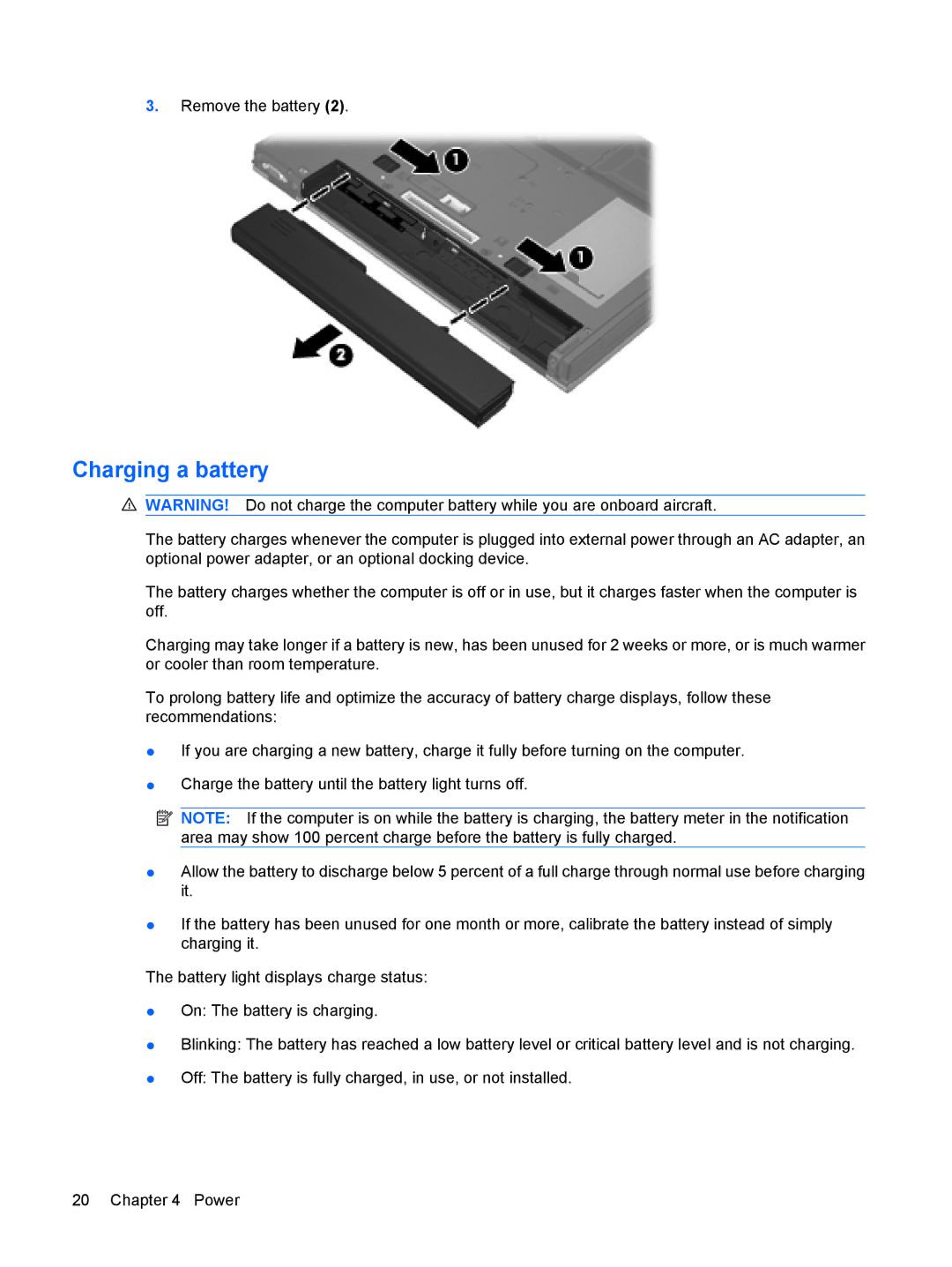 HP 6720t Mobile manual Charging a battery 