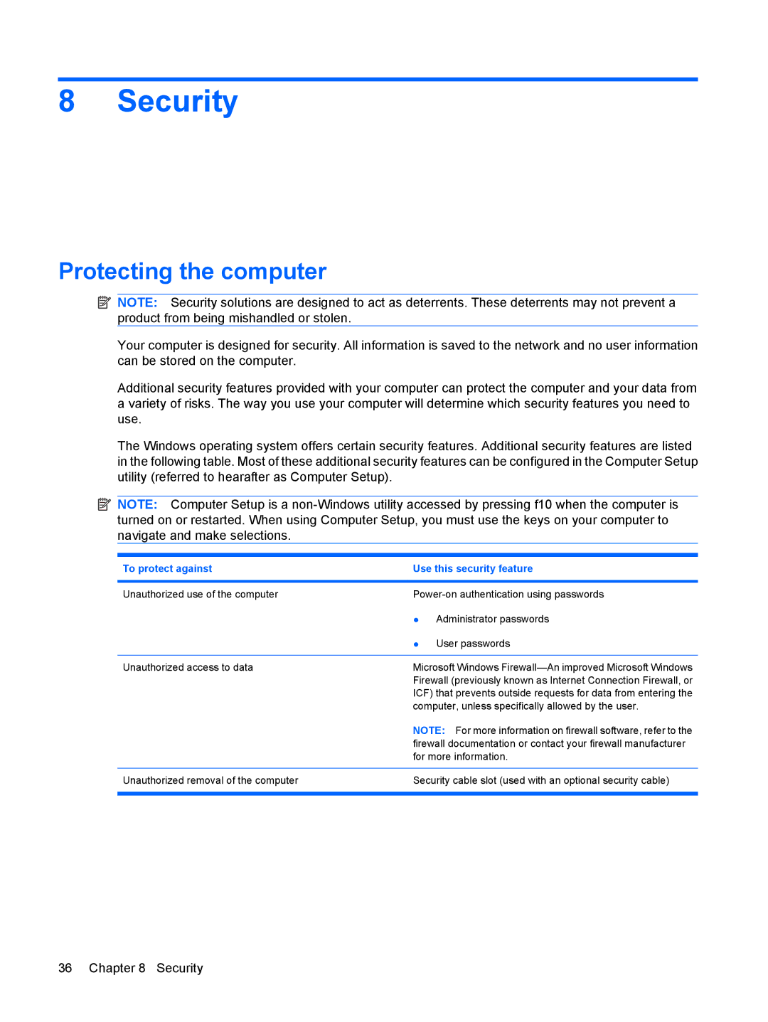 HP 6720t Mobile manual Security, Protecting the computer 