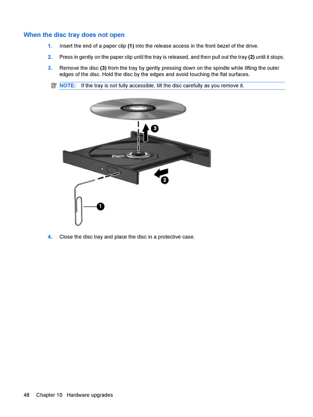 HP 6720t Mobile manual When the disc tray does not open 