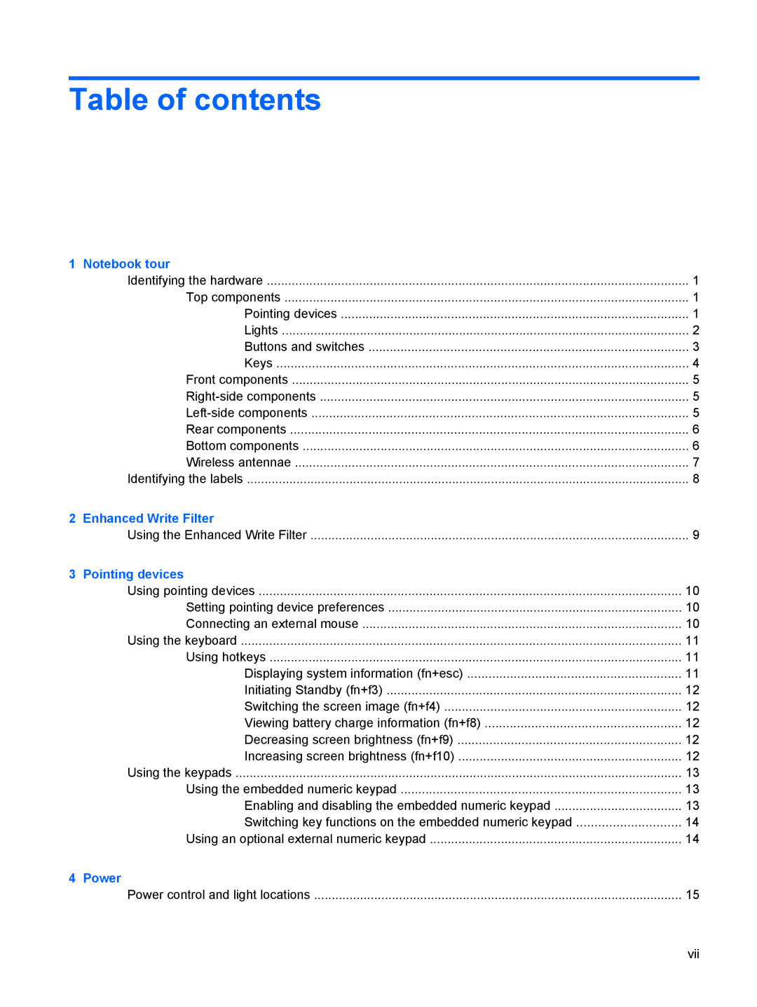 HP 6720t Mobile manual Table of contents 