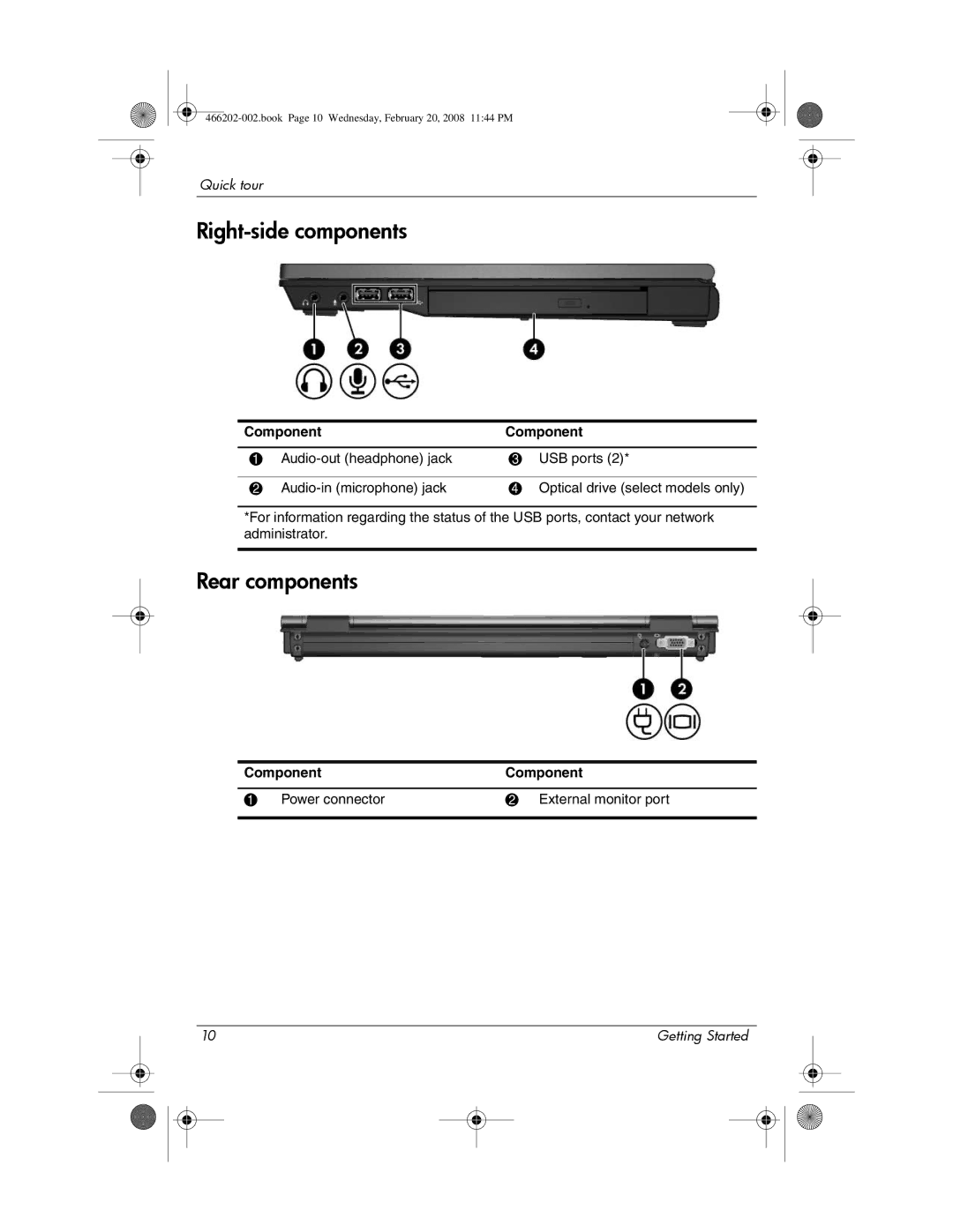 HP 6720t Mobile manual Right-side components, Rear components 