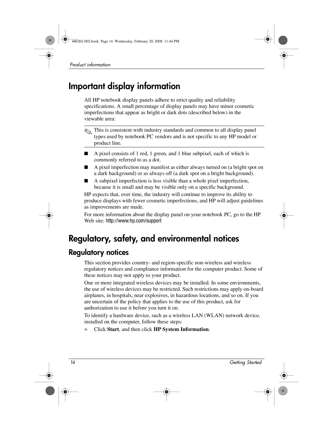 HP 6720t Mobile manual Important display information, Regulatory, safety, and environmental notices, Regulatory notices 