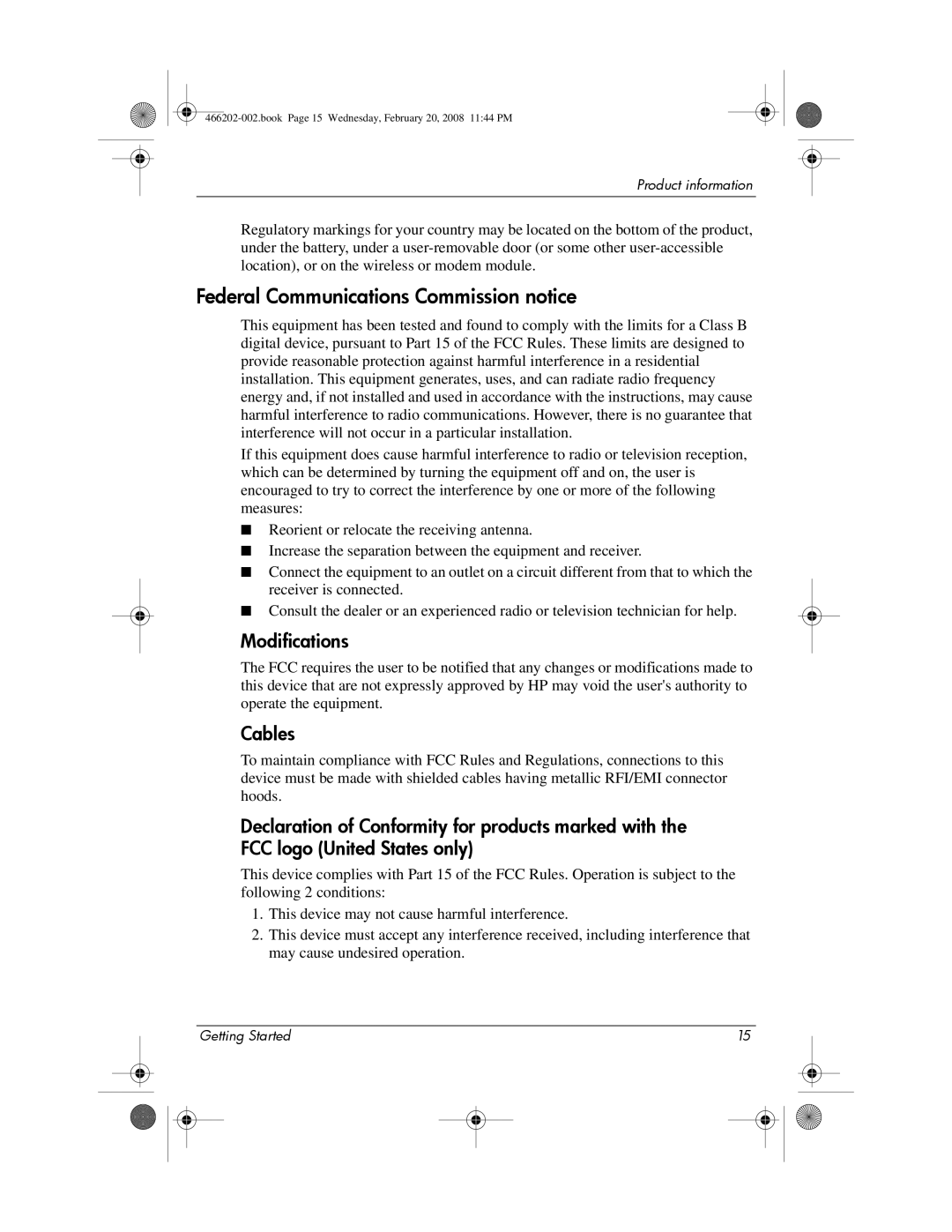 HP 6720t Mobile manual Federal Communications Commission notice, Modifications 