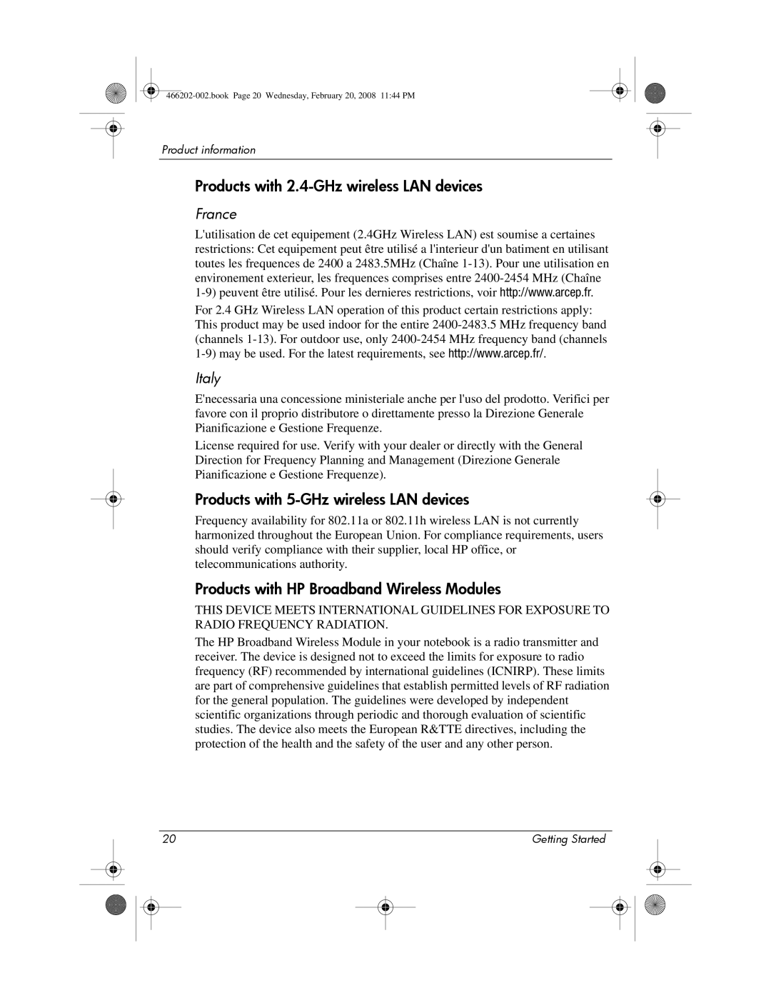 HP 6720t Mobile manual Products with 2.4-GHz wireless LAN devices 