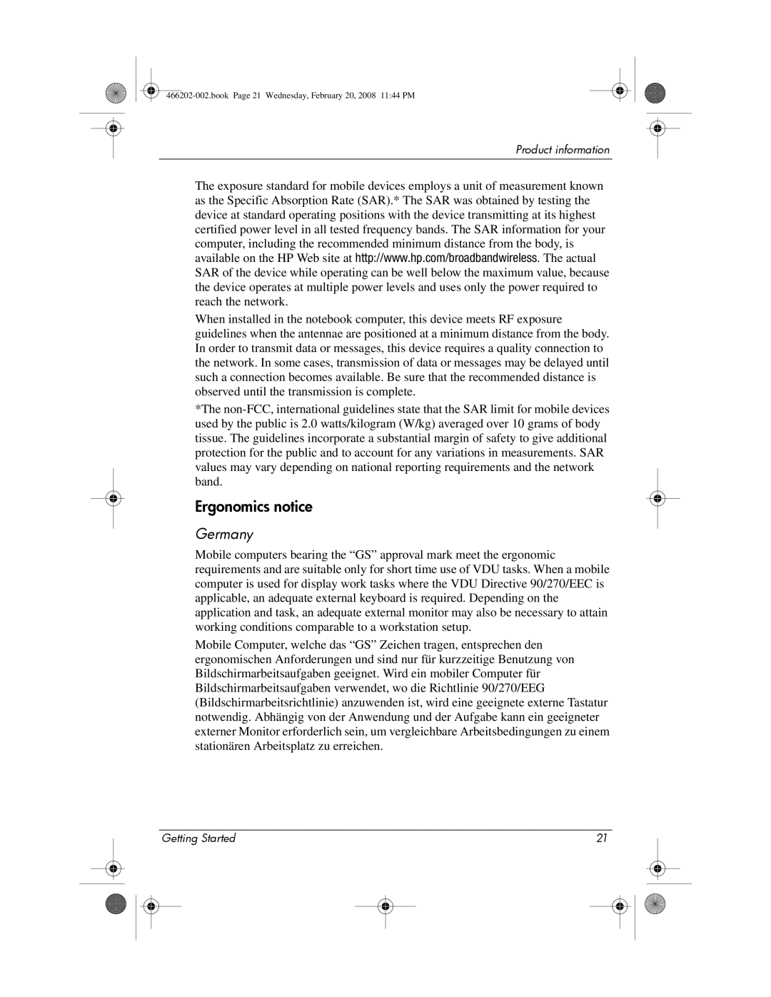 HP 6720t Mobile manual Ergonomics notice 