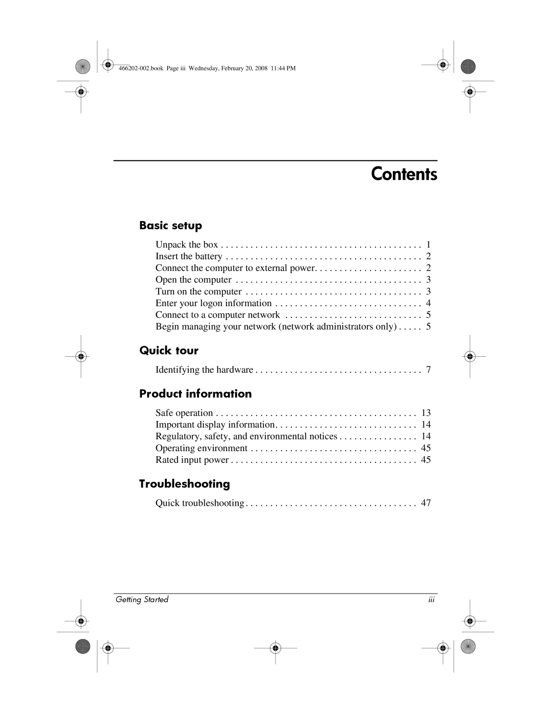 HP 6720t Mobile manual Contents 