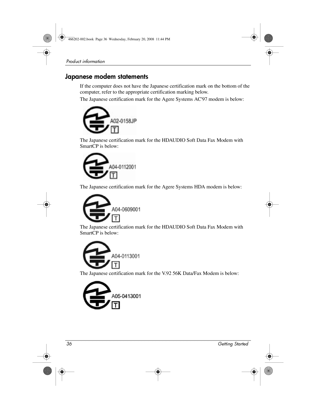 HP 6720t Mobile manual Japanese modem statements 