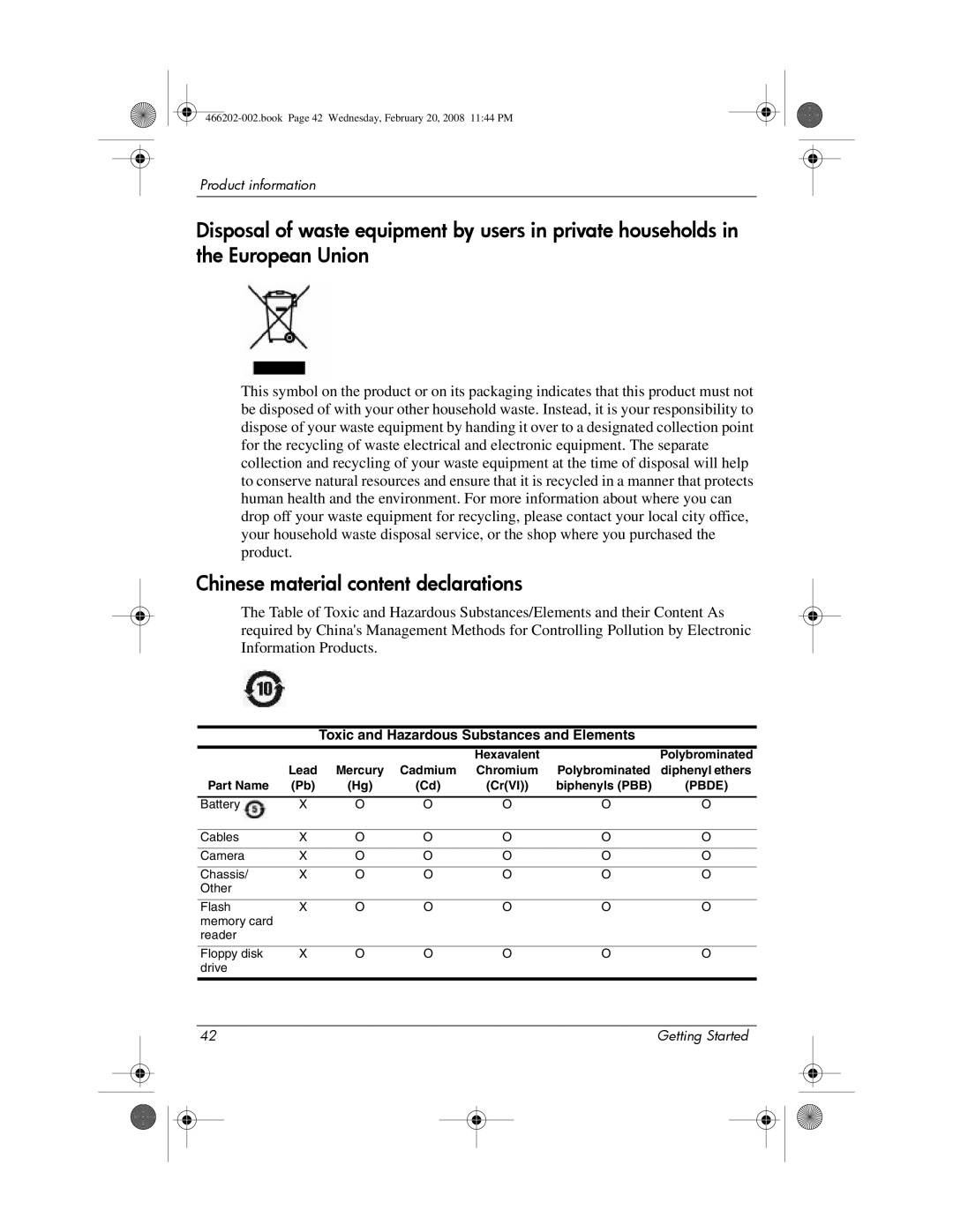 HP 6720t Mobile manual Chinese material content declarations, Toxic and Hazardous Substances and Elements 