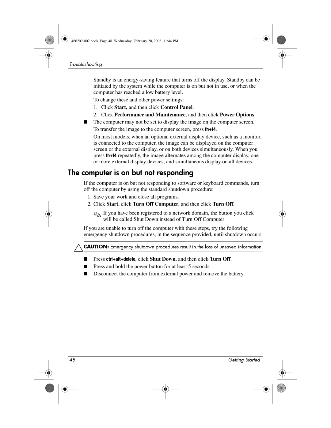 HP 6720t Mobile manual Computer is on but not responding 