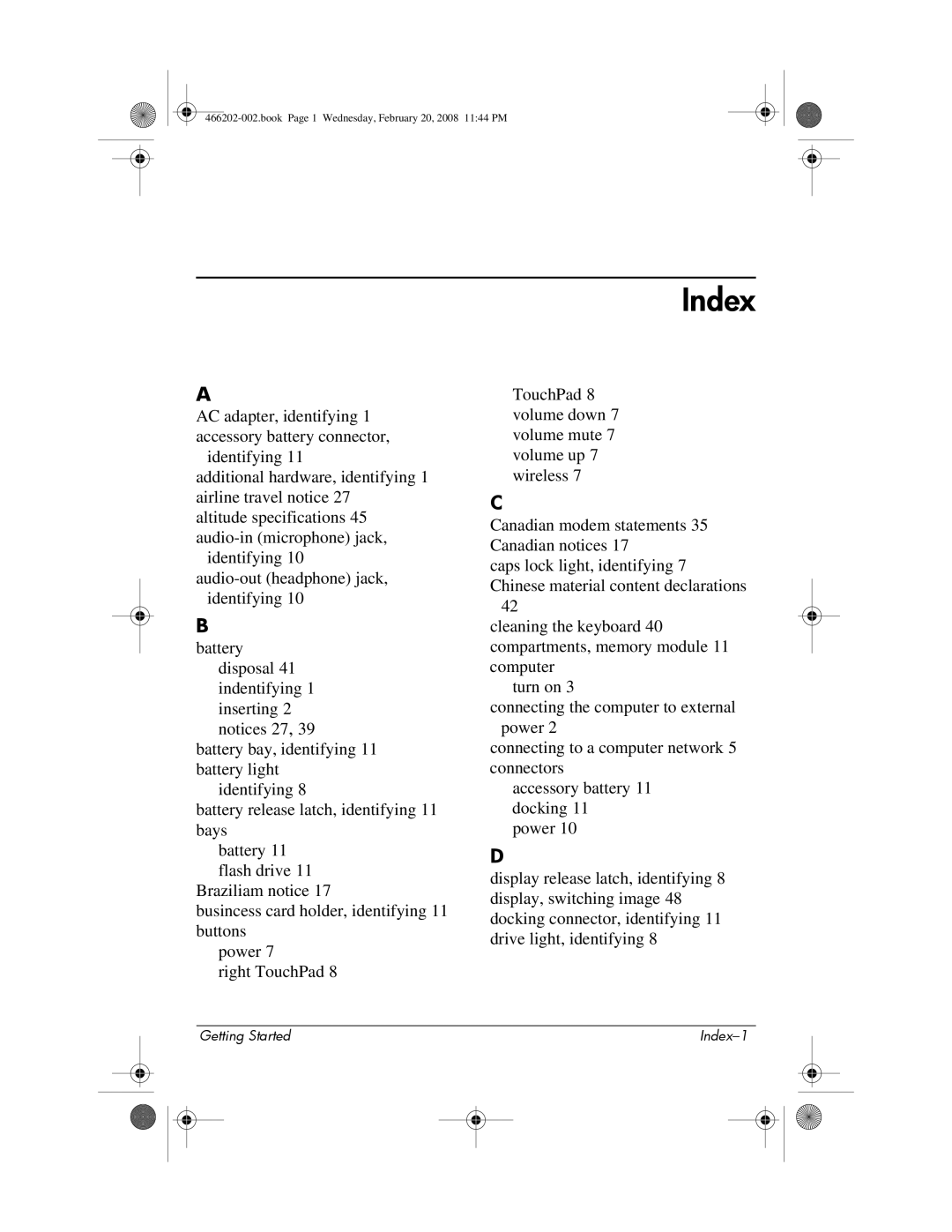 HP 6720t Mobile manual Index 