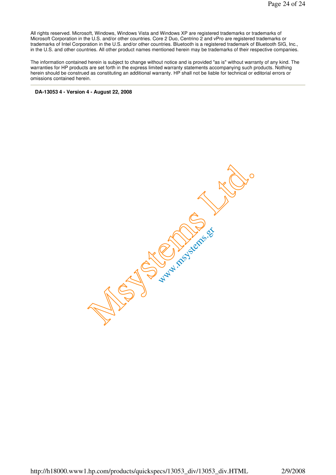 HP 6730b manual DA-13053 4 Version 4 August 22 