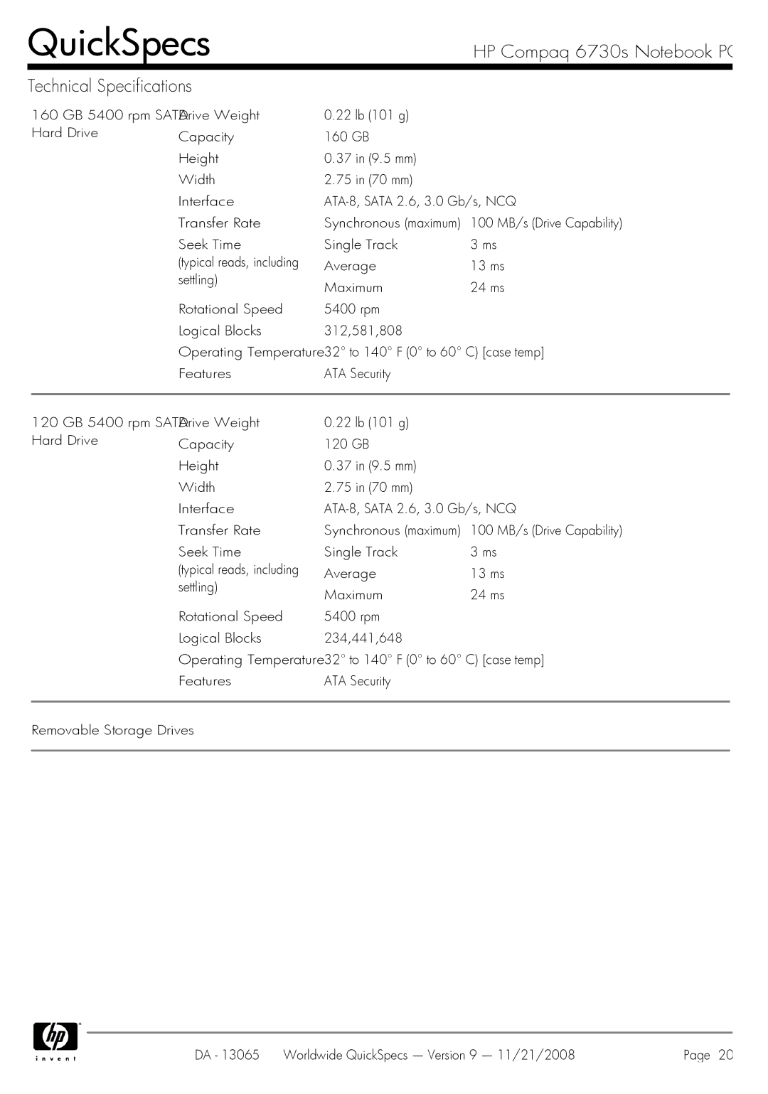 HP 6730s manual QuickSpecs 