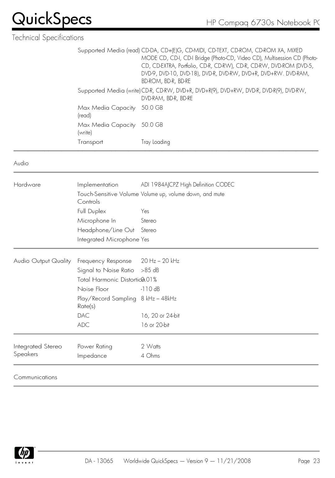 HP 6730s manual Bd-Rom, Bd-R, Bd-Re, Dvd-Ram, Bd-R, Bd-Re, Dac, Adc 