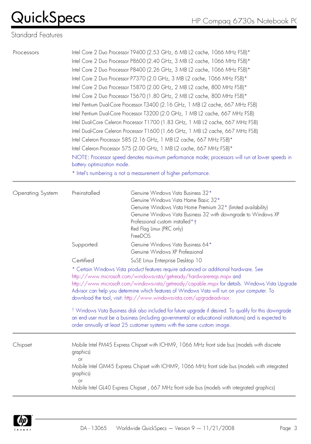 HP 6730s manual Intels numbering is not a measurement of higher performance 