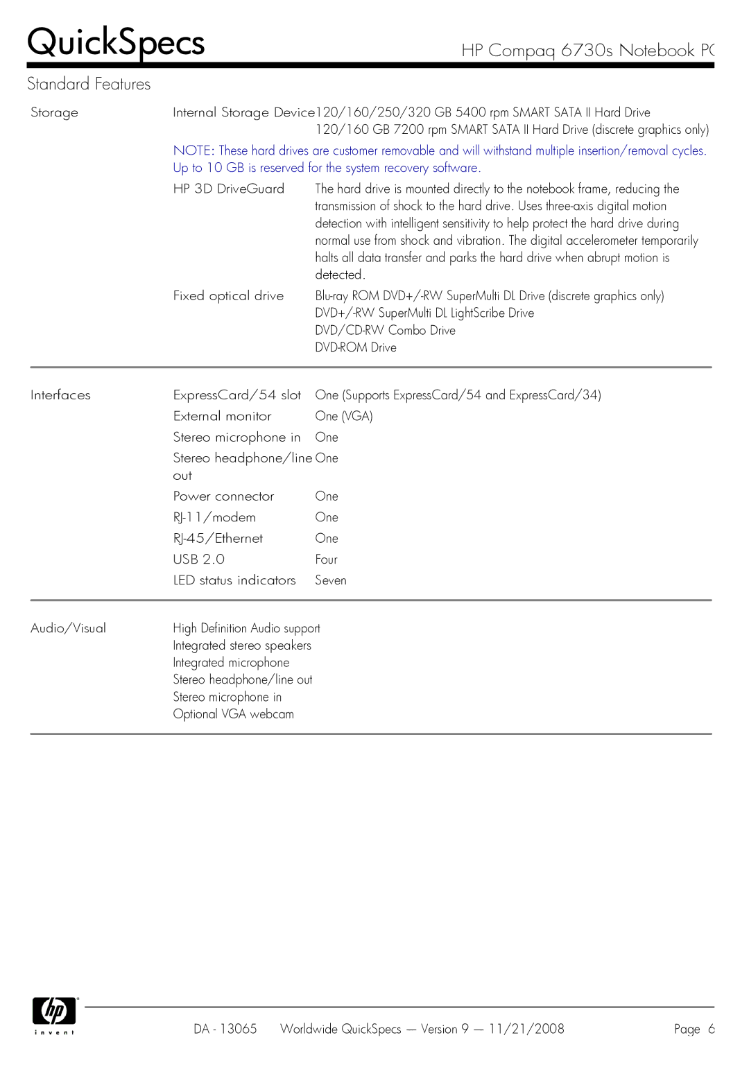 HP 6730s manual Up to 10 GB is reserved for the system recovery software, Detected 