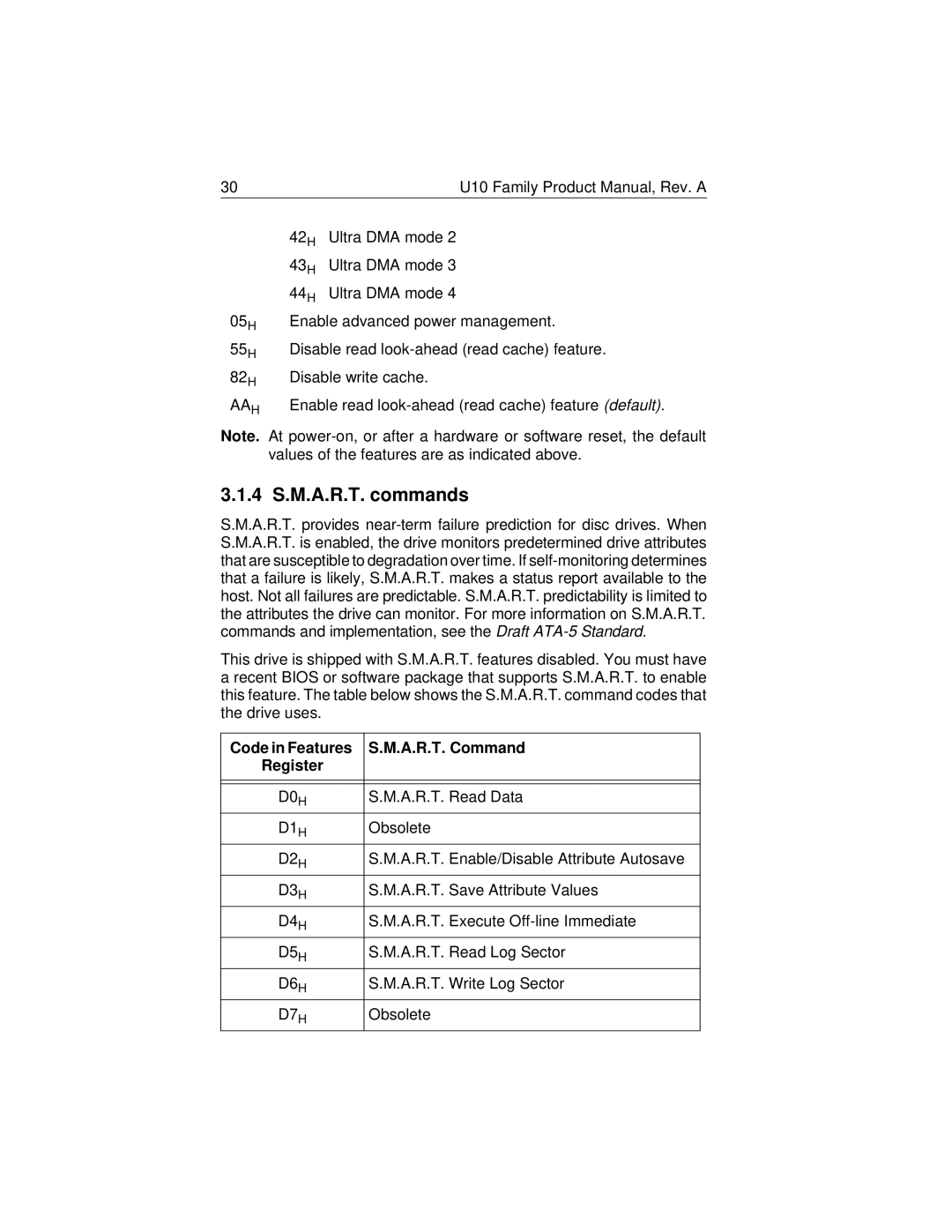 HP 6618 (AP), 6744 (US), 6730 (US/CAN), 6657 (LA), 6648C (US) 4 S.M.A.R.T. commands, Code in Features A.R.T. Command Register 