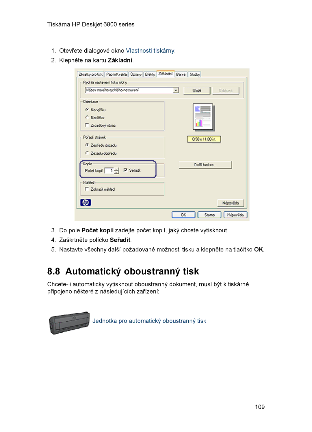 HP 6800 manual Automatický oboustranný tisk, Jednotka pro automatický oboustranný tisk 