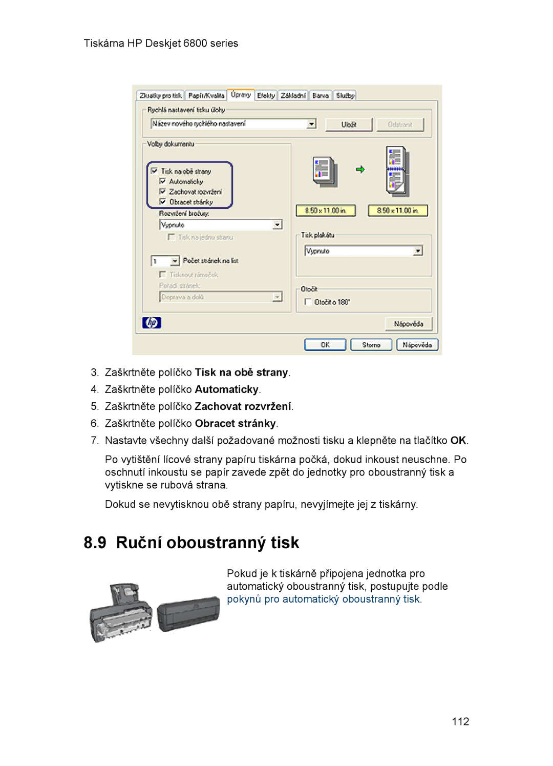 HP 6800 manual Ruční oboustranný tisk 