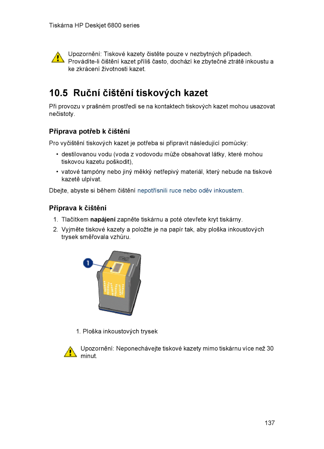 HP 6800 manual 10.5 Ruční čištění tiskových kazet, Příprava potřeb k čištění, Příprava k čištění 