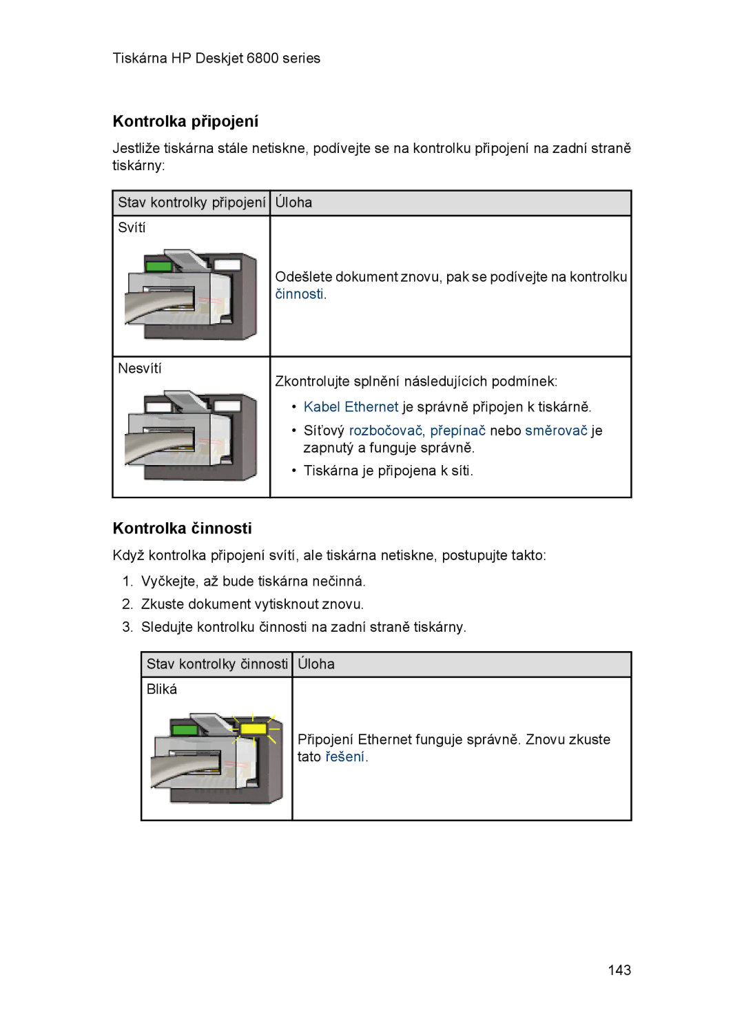 HP 6800 manual Tiskárna je připojena k síti 