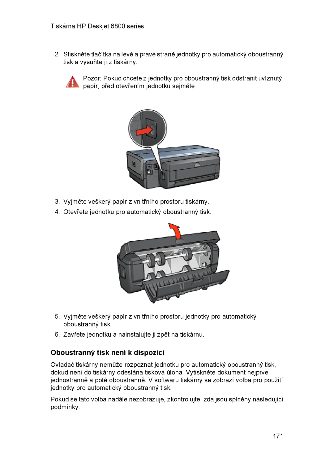 HP 6800 manual Oboustranný tisk není k dispozici 