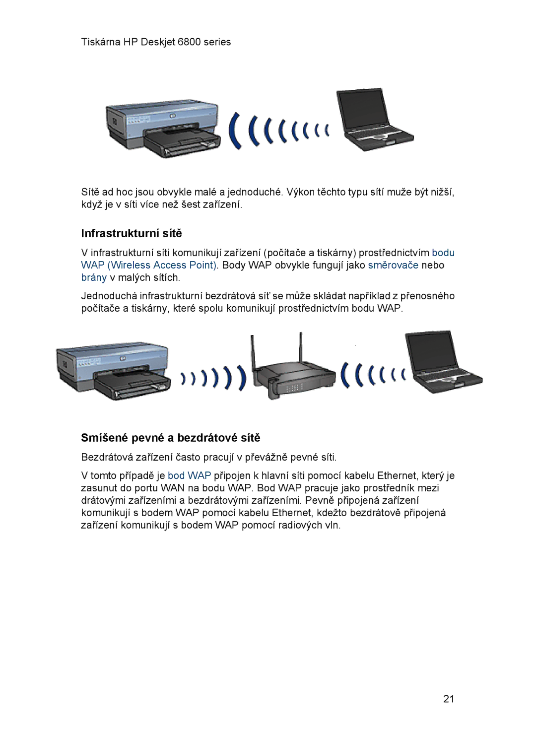 HP 6800 manual Infrastrukturní sítě, Smíšené pevné a bezdrátové sítě 