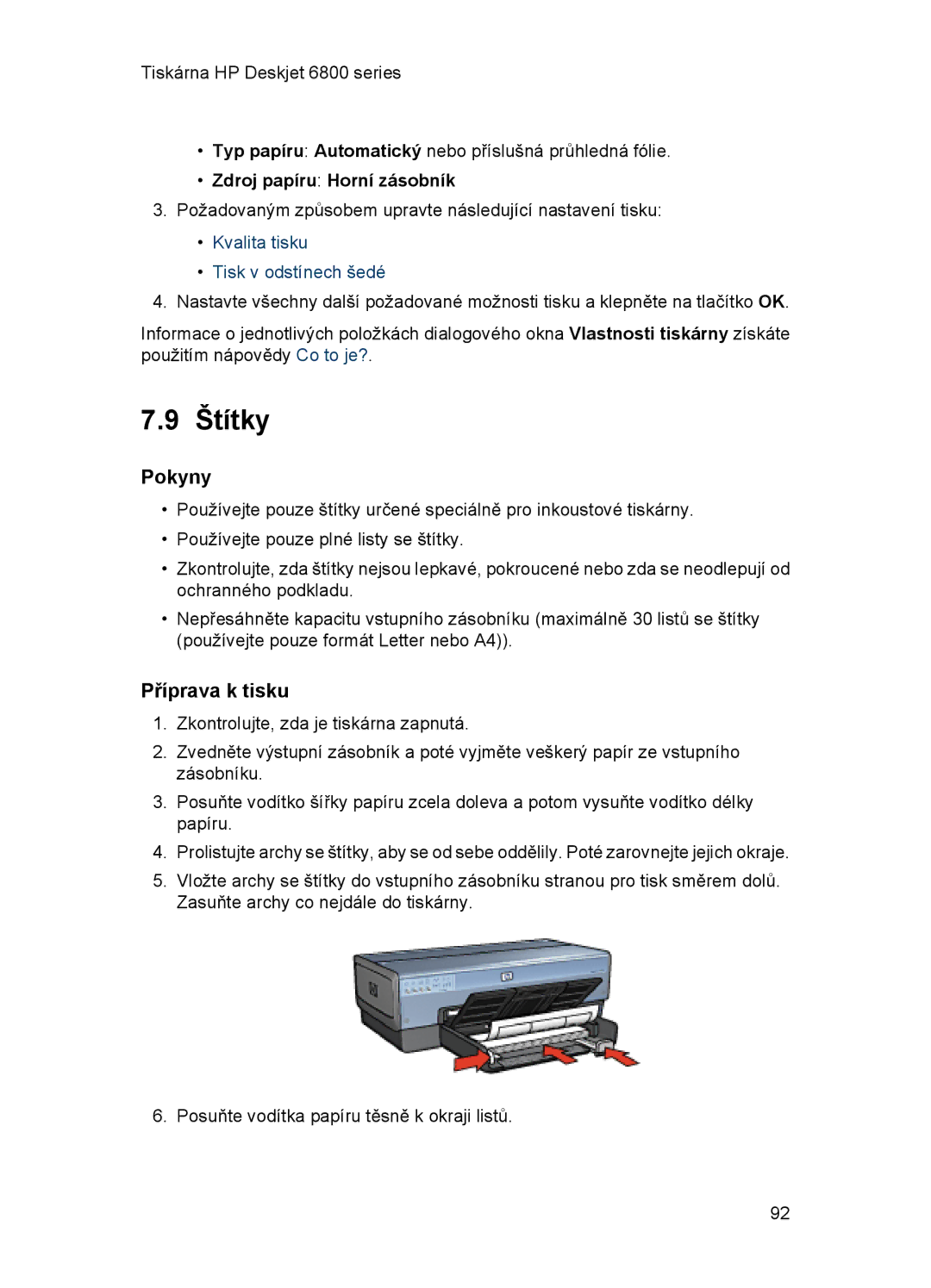 HP 6800 manual Štítky, Kvalita tisku Tisk v odstínech šedé 