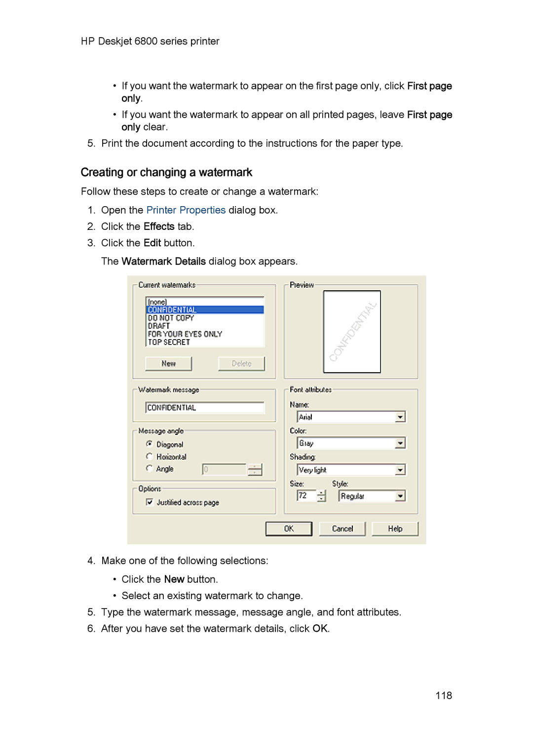 HP 6800 manual Creating or changing a watermark 