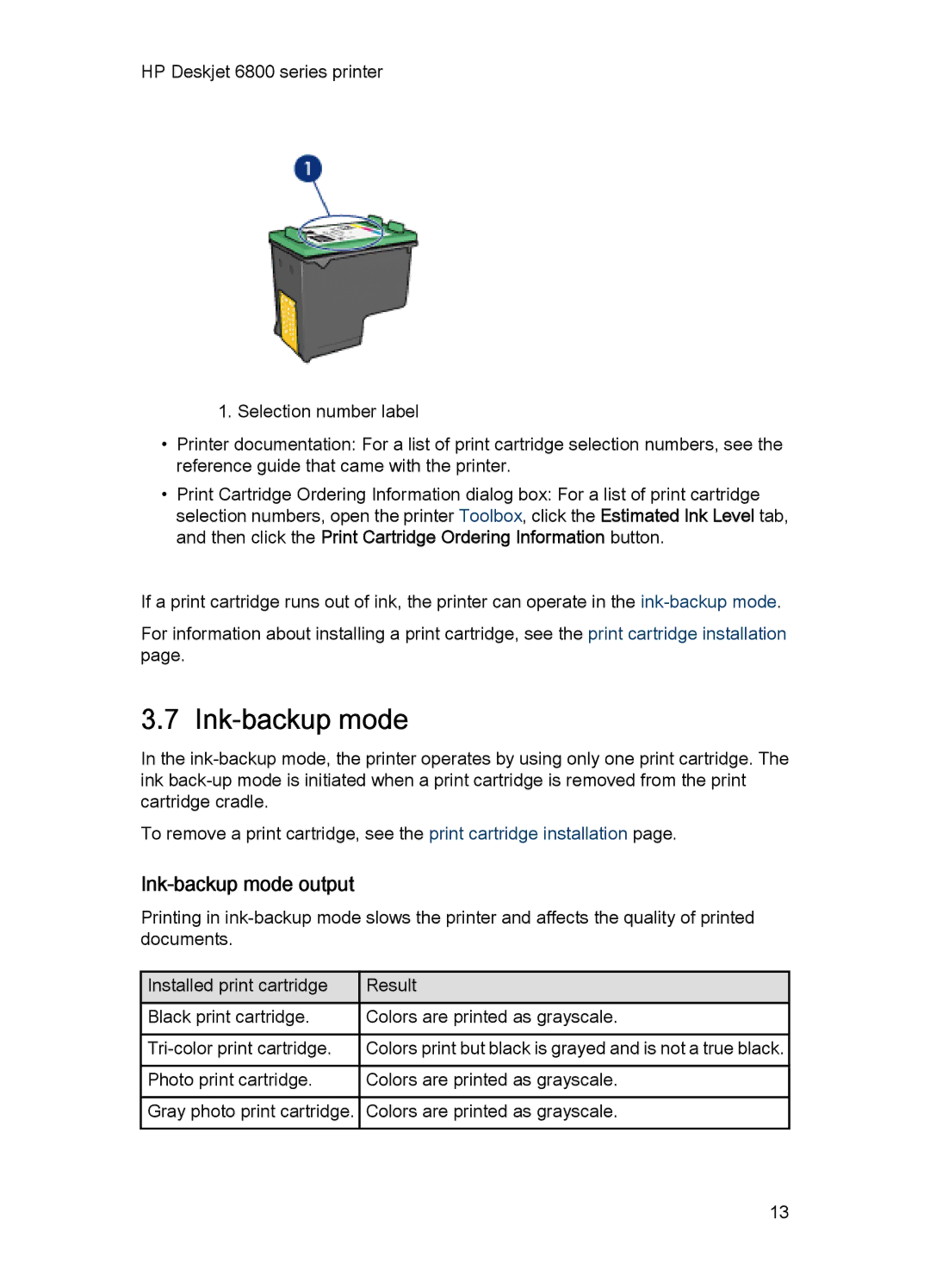 HP 6800 manual Ink-backup mode output 