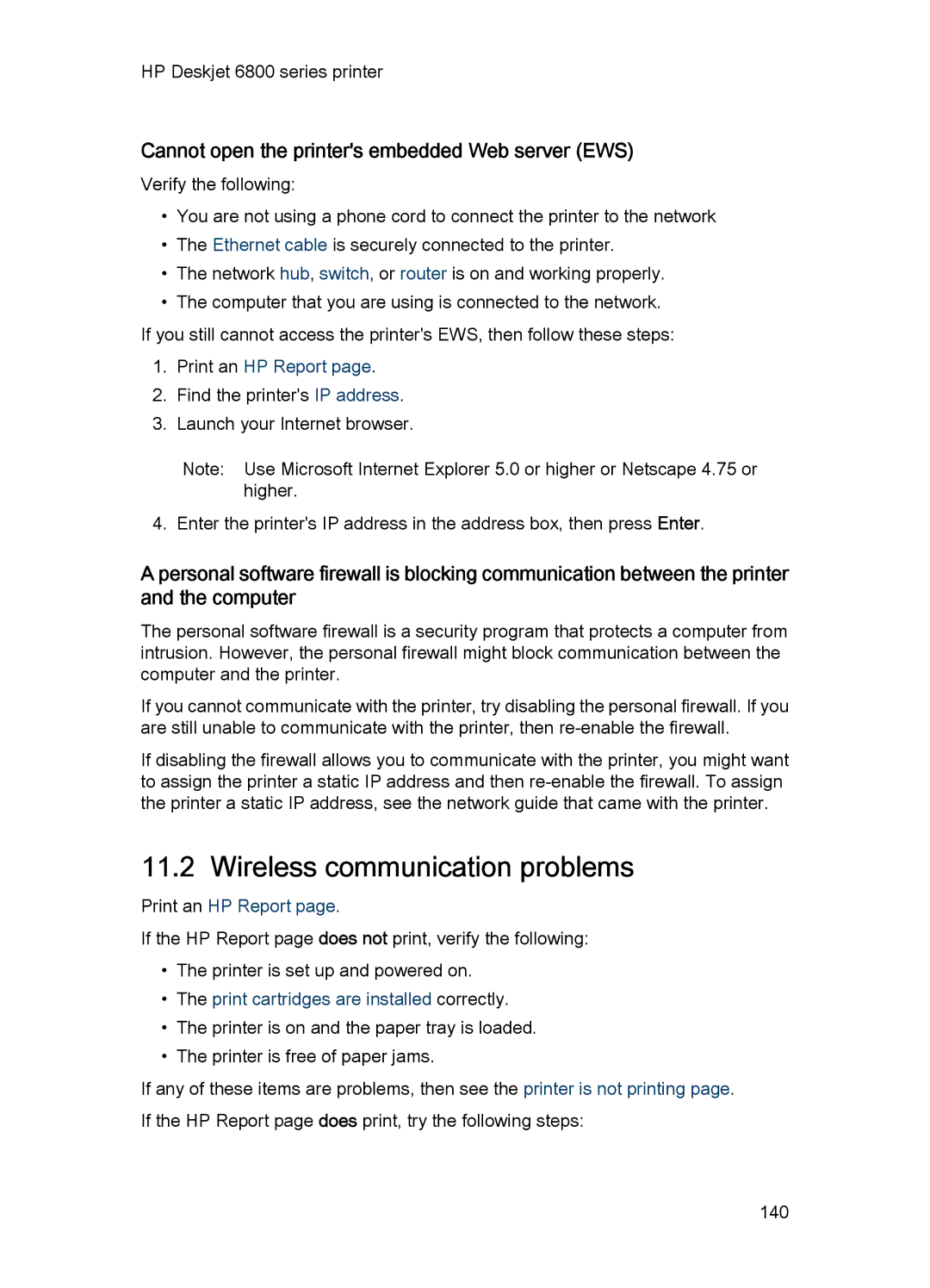 HP 6800 manual Wireless communication problems, Cannot open the printers embedded Web server EWS 