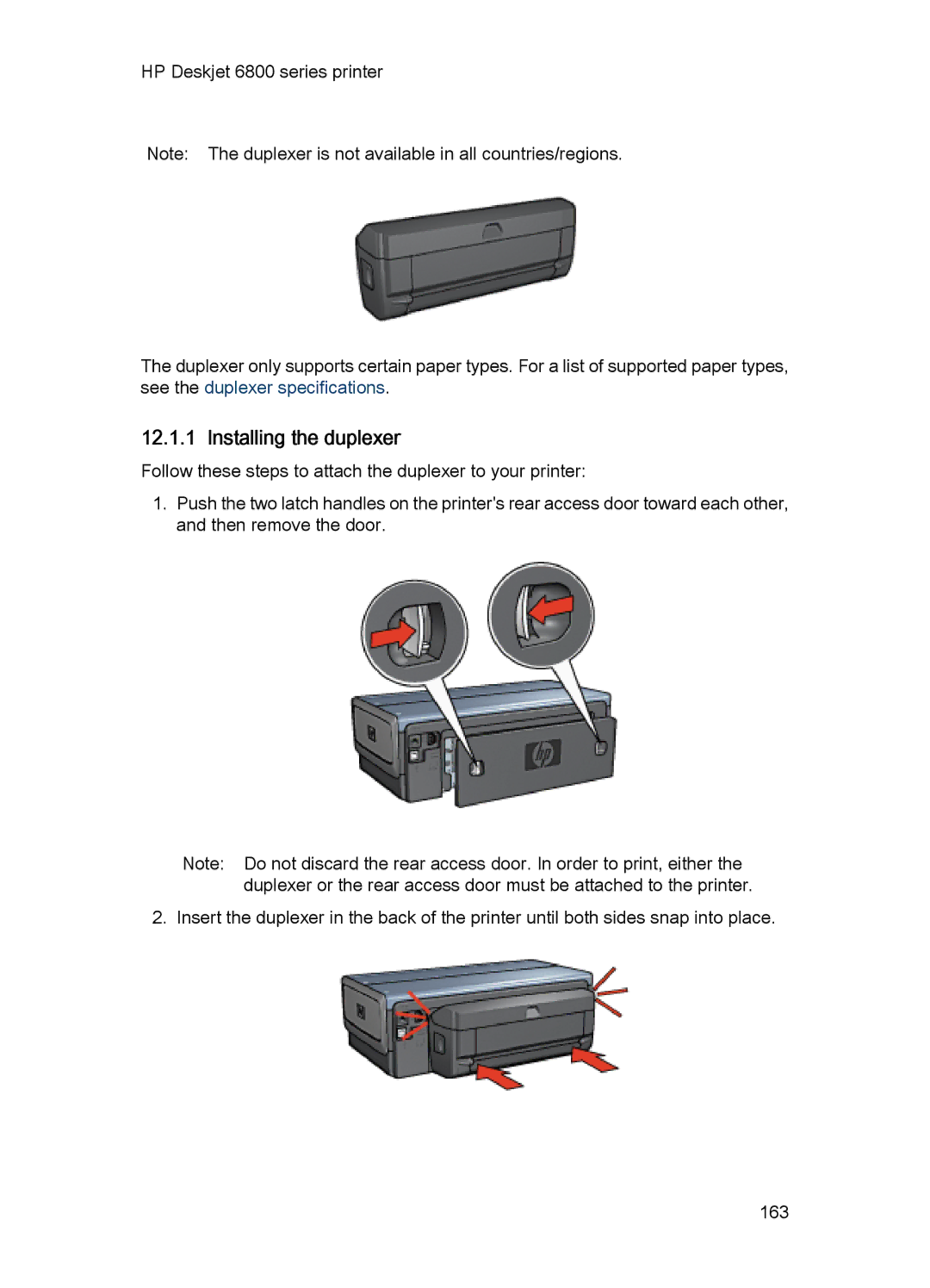 HP 6800 manual Installing the duplexer 