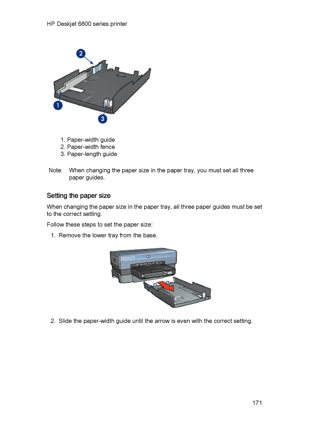 HP 6800 manual Setting the paper size 