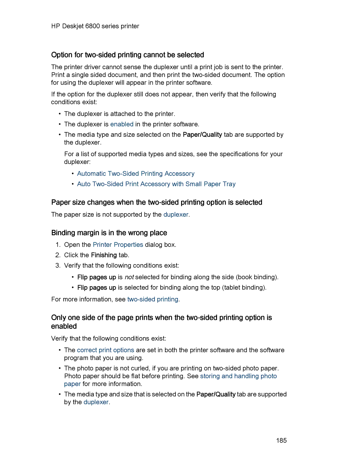 HP 6800 manual Option for two-sided printing cannot be selected 