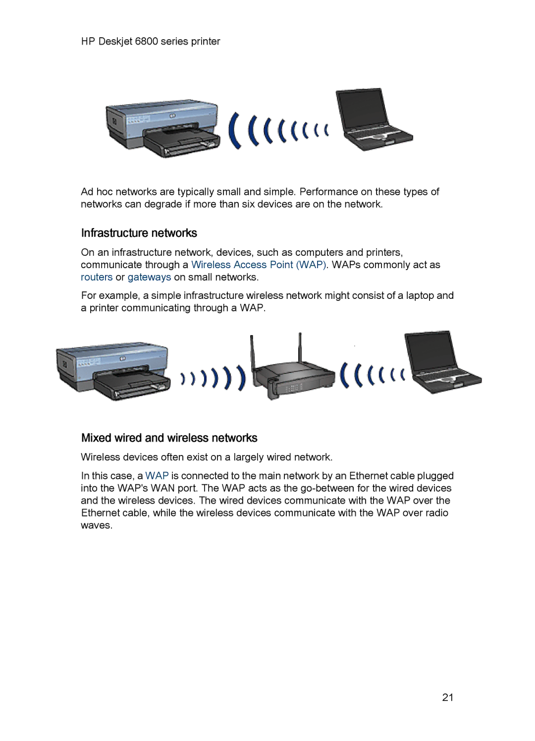 HP 6800 manual Infrastructure networks, Mixed wired and wireless networks 