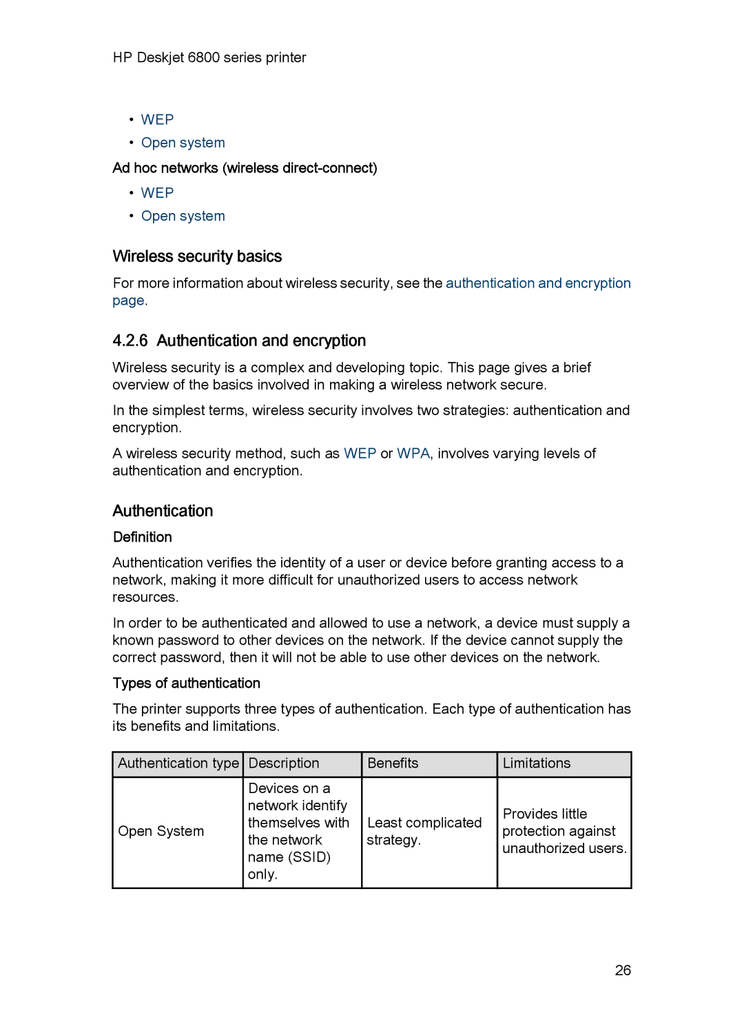 HP 6800 manual Wireless security basics, Authentication and encryption 