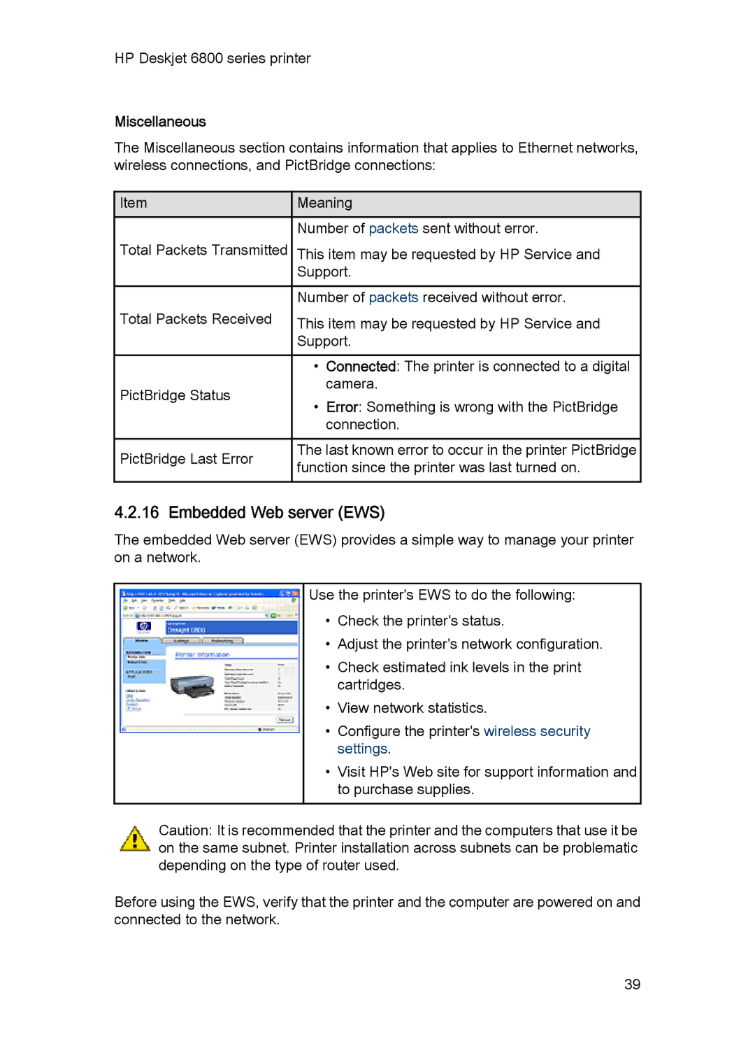 HP 6800 manual Embedded Web server EWS, Miscellaneous 