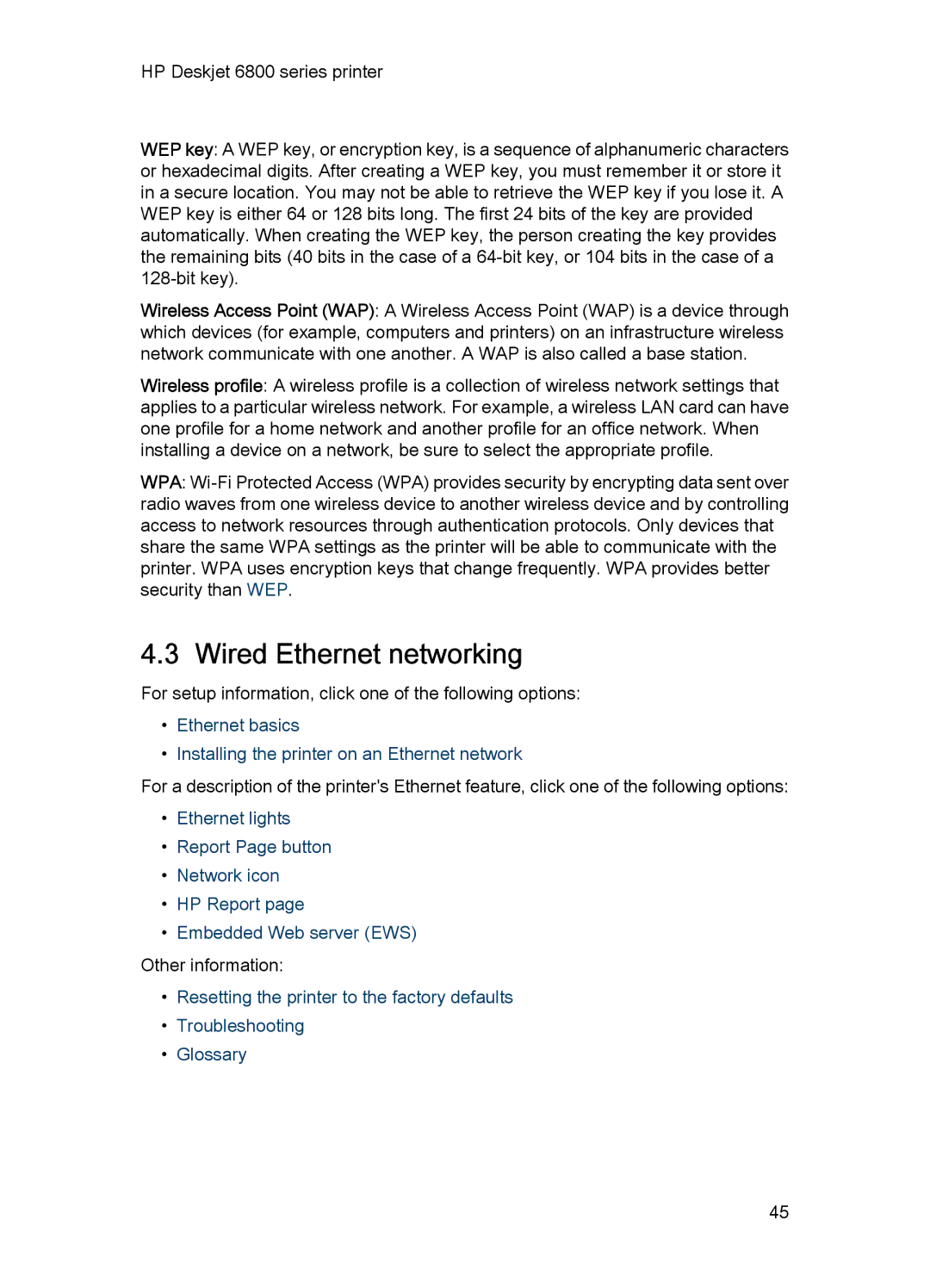 HP 6800 manual Wired Ethernet networking 