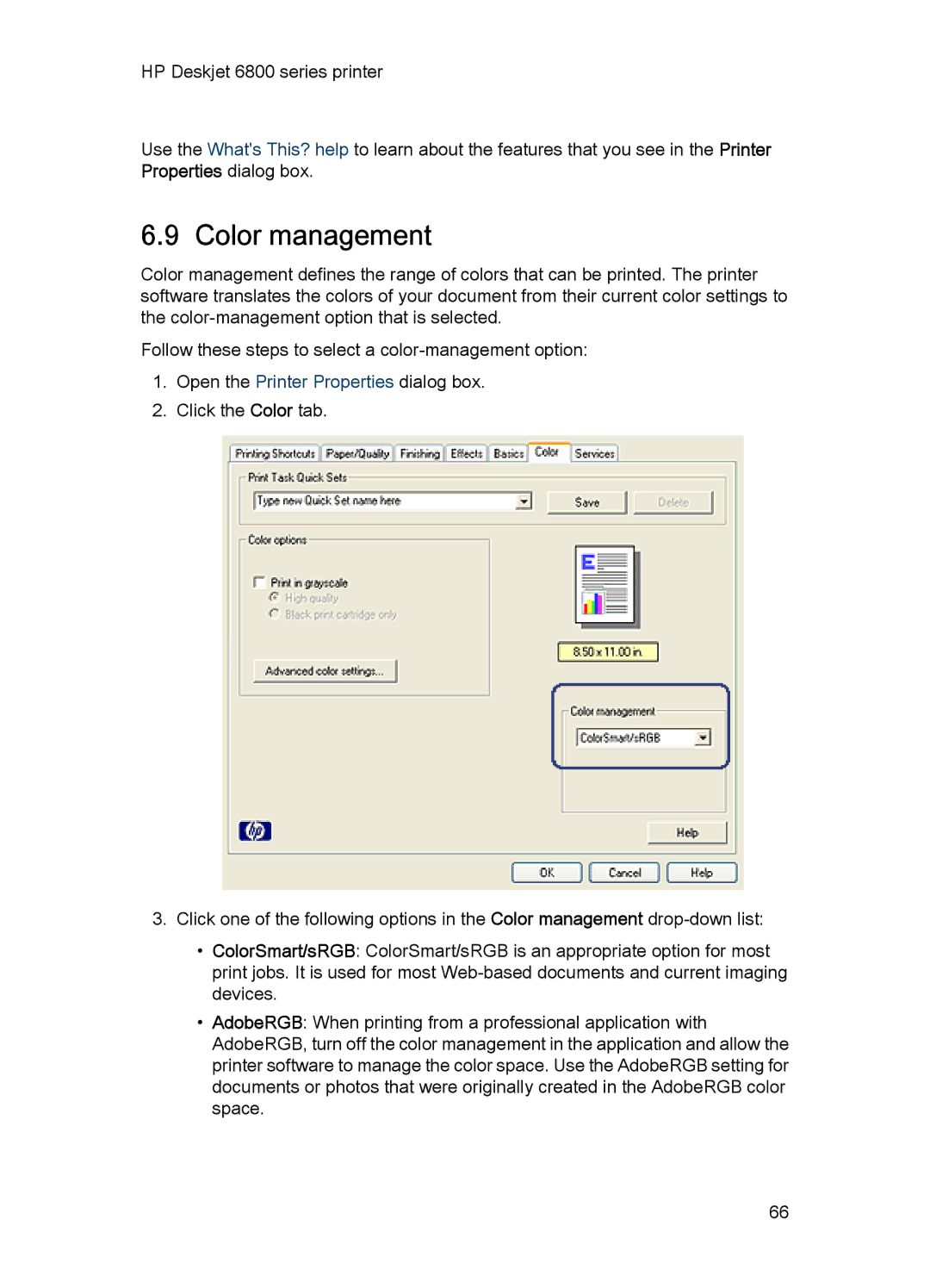 HP 6800 manual Color management 