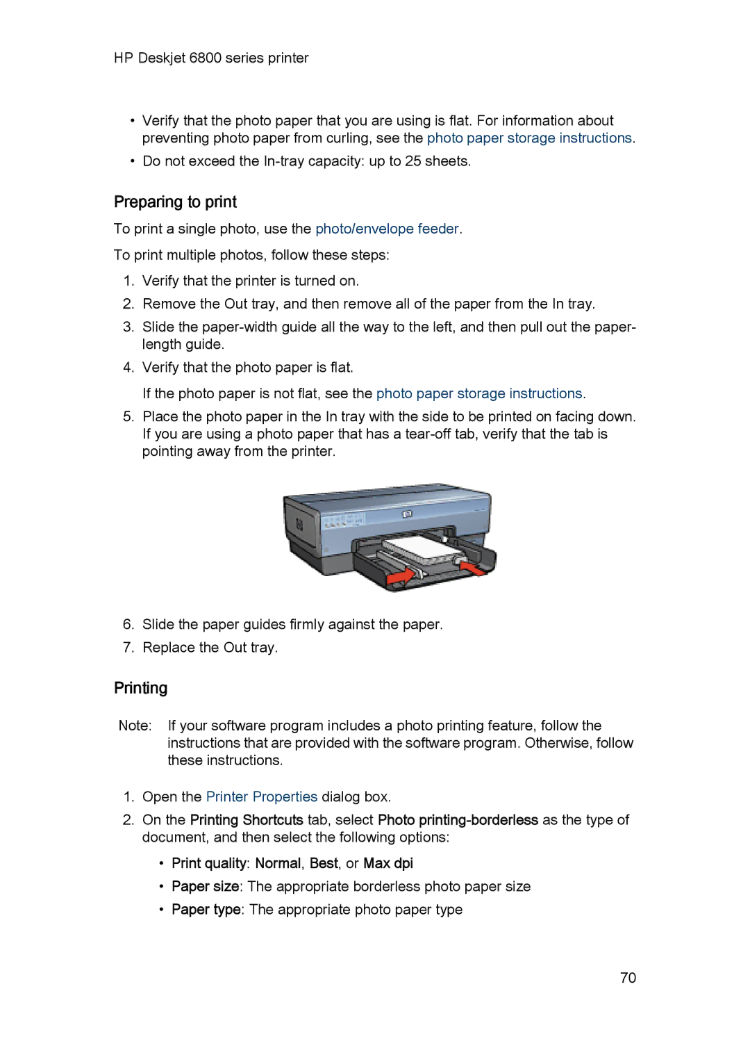 HP 6800 manual Preparing to print, Printing 