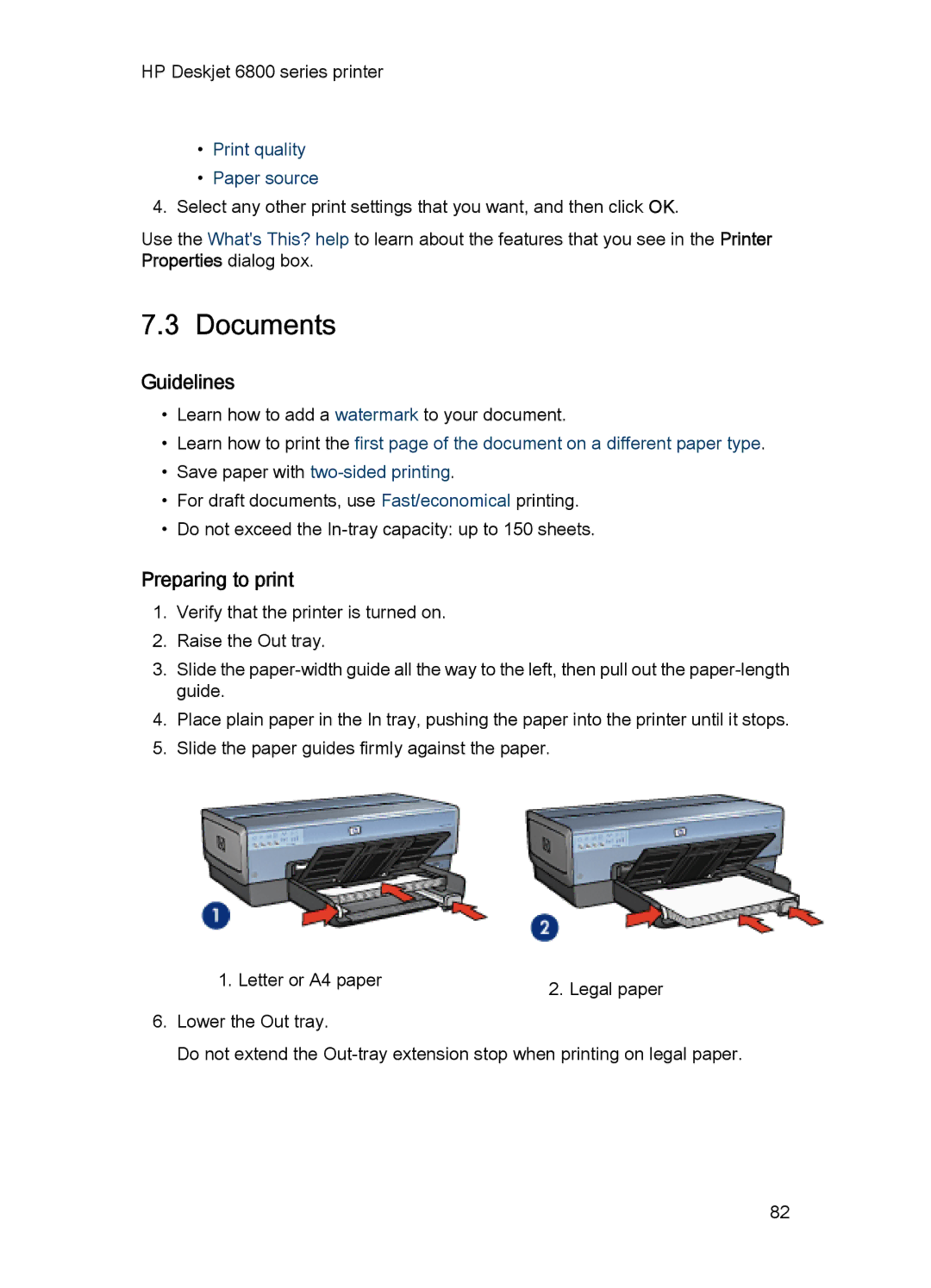 HP 6800 manual Documents, Print quality Paper source 