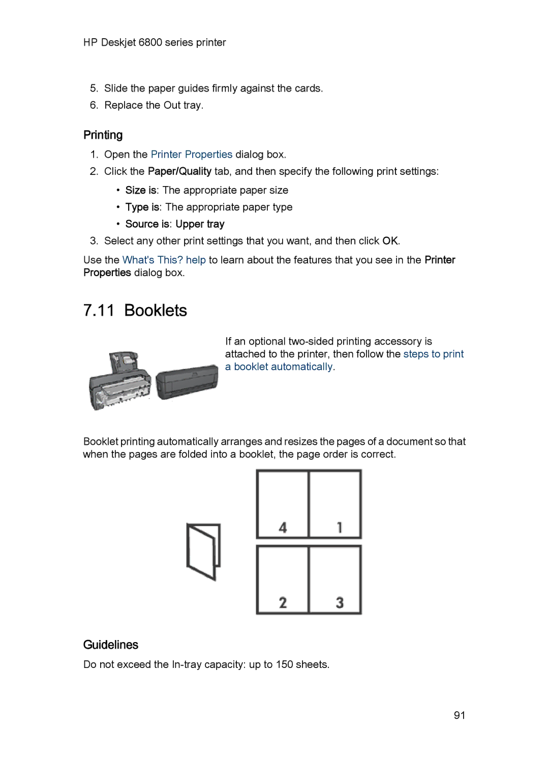 HP 6800 manual Booklets, Source is Upper tray 