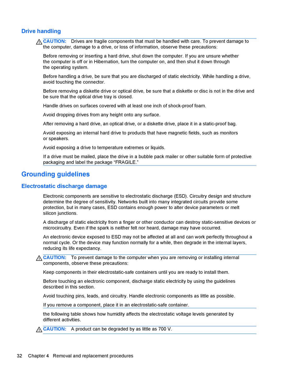 HP 680689-001 manual Grounding guidelines, Drive handling 