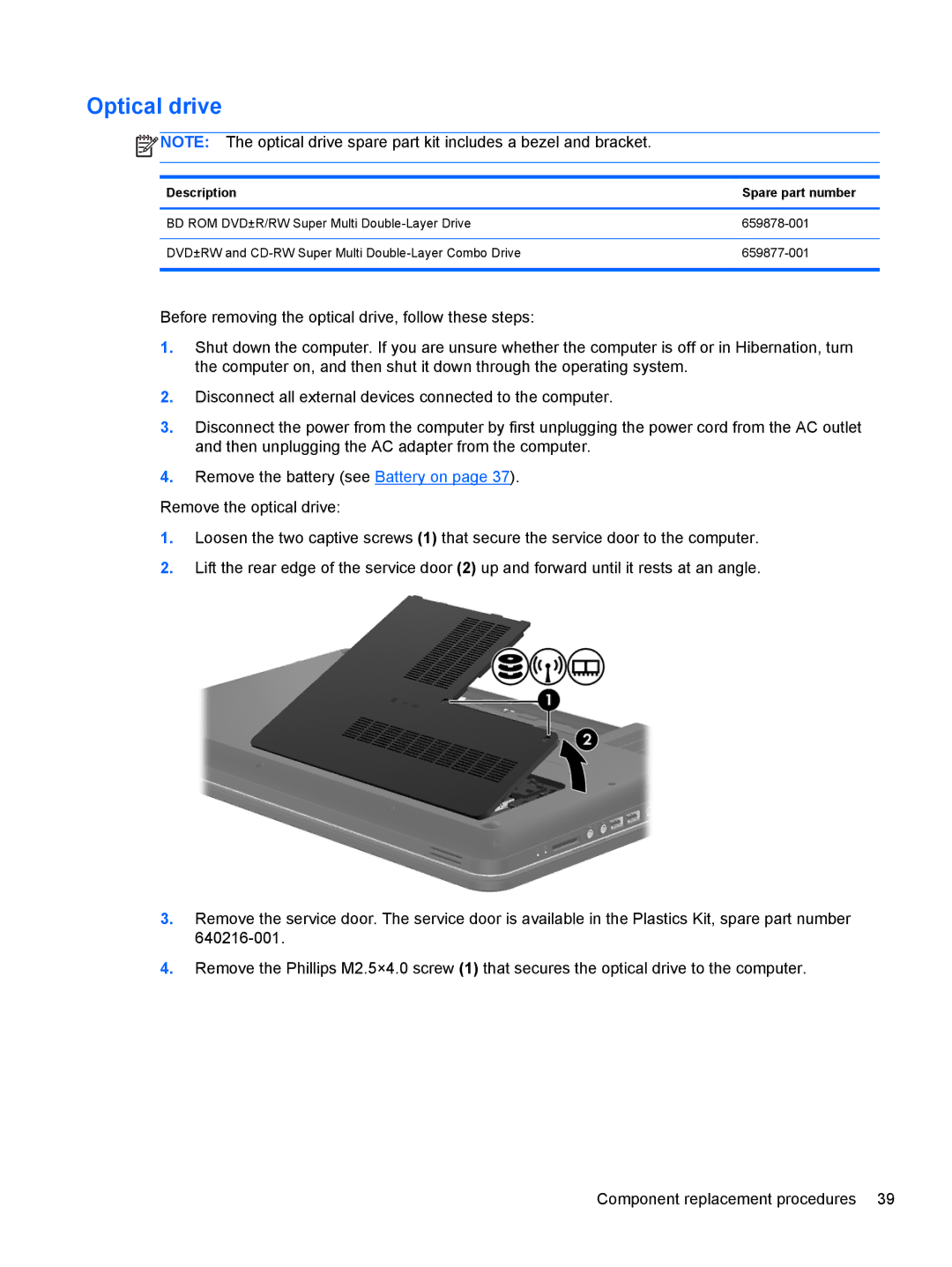 HP 680689-001 manual Optical drive 