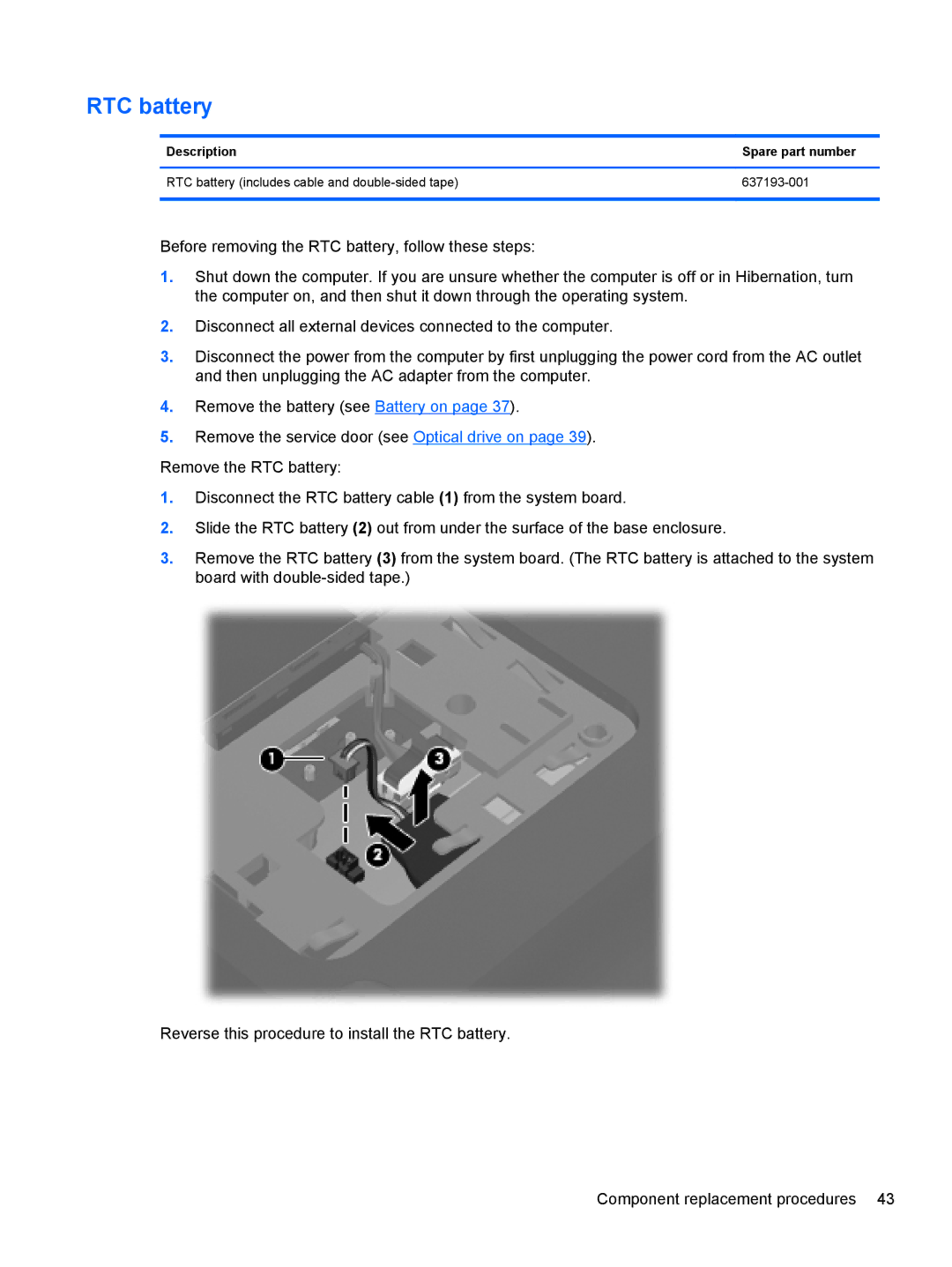 HP 680689-001 manual RTC battery 