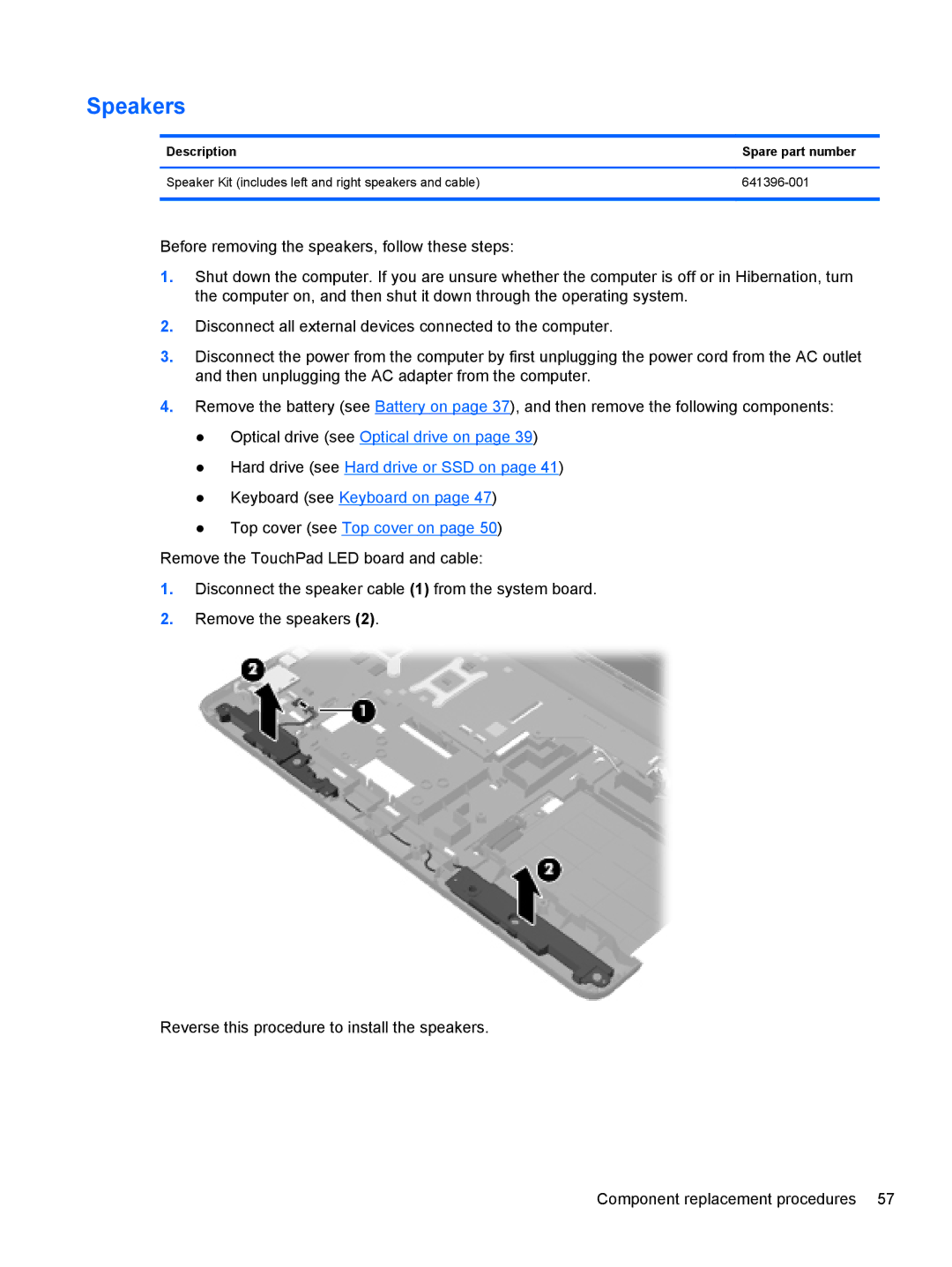 HP 680689-001 manual Speakers 